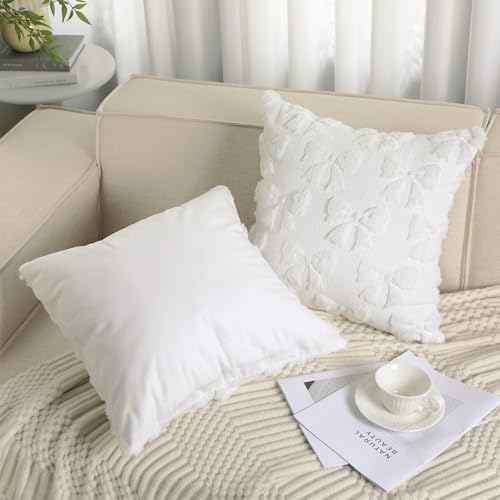 Mixweer Cream White Bow Pillow Covers Set of 2, 18x18