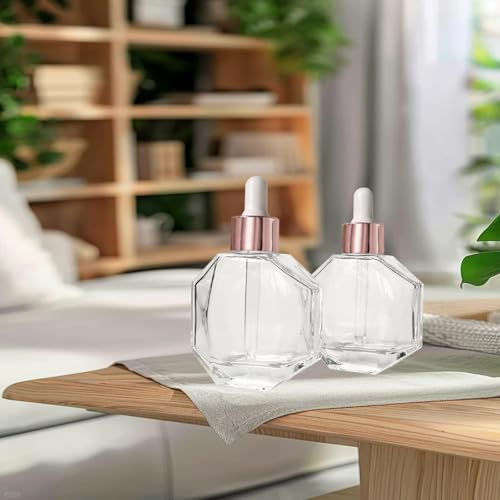 AGENIZ Clear Rose Gold 50ml Dropper Bottles Set of 6 with Lids for Essential Oils Perfume Serums