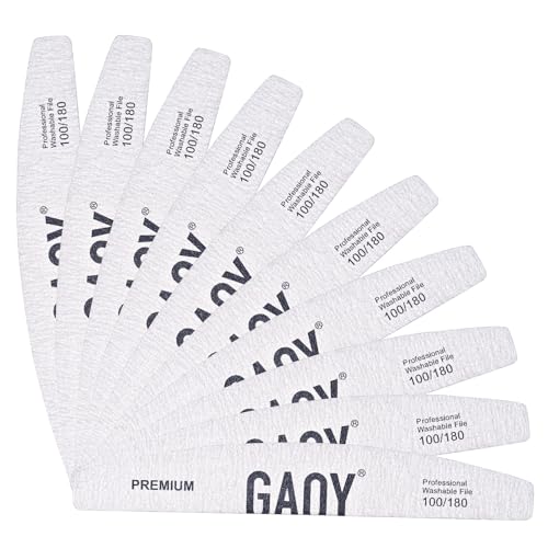 GAOY 10Pcs Professional Nail Files - 100/180 Grit Washable Emery Boards