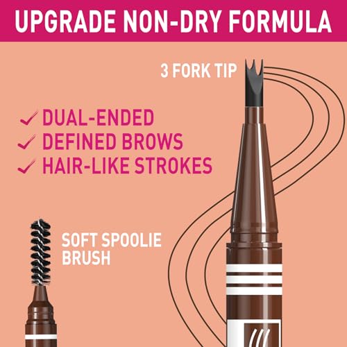 iMethod Microblading Eyebrow Pen Dark Brown 2-in-1 Eyebrow Pencil with 3-Fork Tip & Spoolie for Natural, Long-Lasting Brows