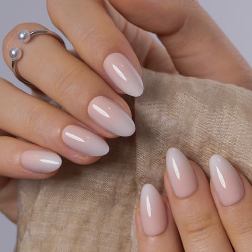 CurvLife Milky Veil White Medium Almond Press-On Nails - Soft Gel Kit