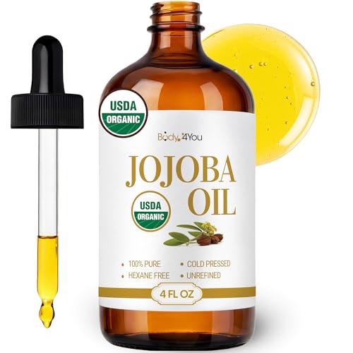 Organic Golden Jojoba Oil - 100% Pure Cold Pressed for Hair & Skin - 4 Fl Oz
