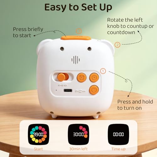 M&G 99-Minute Visual Timer for Kids & Daily Use | Rechargeable Alarm with 3 Sound Modes