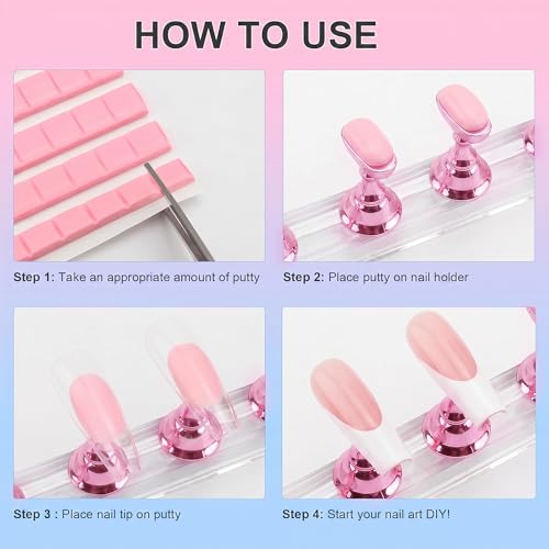 Nail Stand Set for Press Ons - 10 Magnetic Holders & Putty