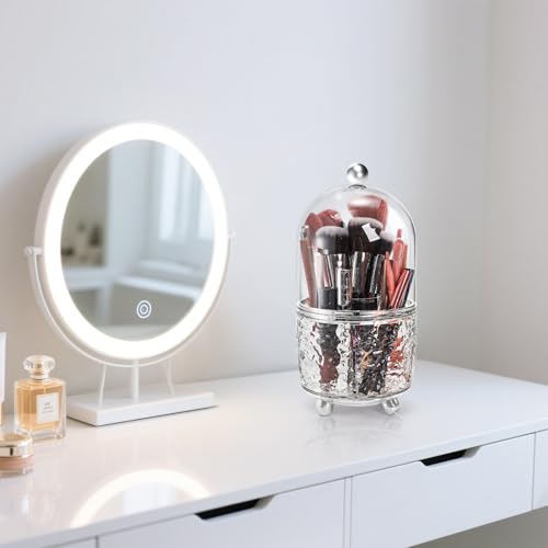 Eorbow 360° Rotating Makeup Brush Holder with Lid, Dustproof Organizer
