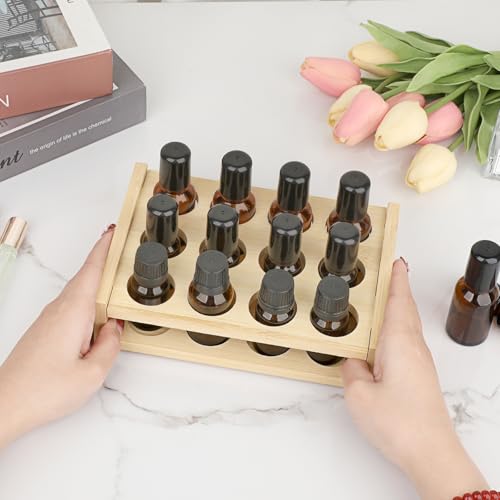 Hipiwe Bamboo Essential Oil Organizer - 12-Slot Tabletop Display Rack