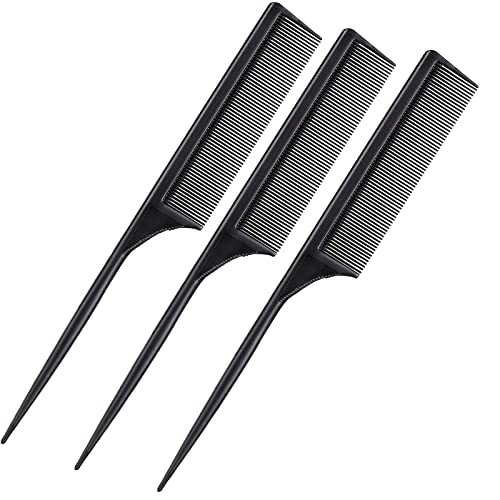 Leinuosen 3 Pack Rat Tail Combs Fine Tooth Parting Tip Black