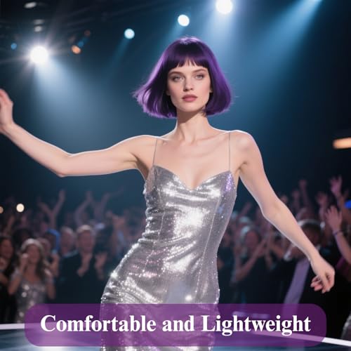 12 Inch Dark Purple Bob Wig with Bangs - Synthetic, Heat Resistant