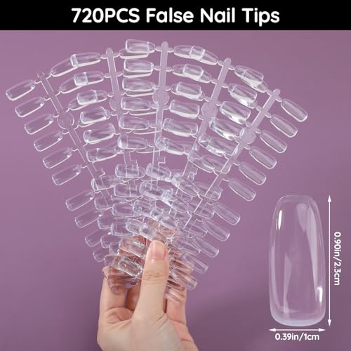 Segbeauty Clear False Nail Tips - Flat Square Nail Art Display Tips 720pcs