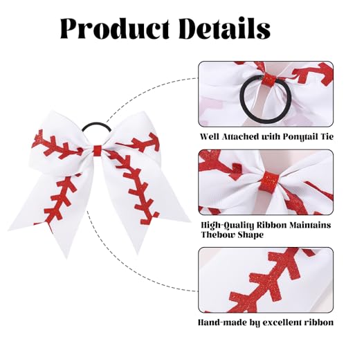 YHXX White Cheer Bows 8-Inch Large Baseball Hair Ties for Cheerleading — 20 Pack