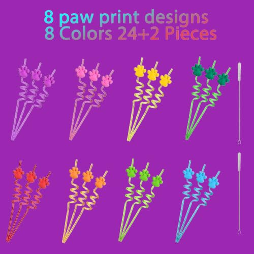 Paw Print Drinking Straws - 24 Pack for Pet Birthday Parties