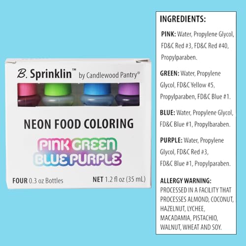 B. Sprinklin Neon Food Coloring Set of 8 - Pink, Blue, Green, Purple