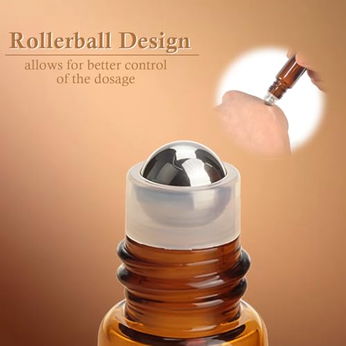24PCS 5ml Amber Glass Roll-on Bottles with Stainless Steel Roller Balls