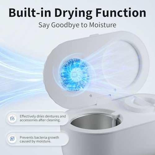 FIRBNO Ultrasonic Denture Cleaner with Auto Drain & Dry for Retainers