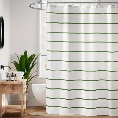 Sage Green Striped Shower Curtain Set with Hooks - 72" x 72"