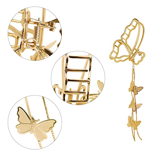 DonLeeving Butterfly Tassel Hair Clips 4 Pack - Big Gold Non-slip Claw Accessories for Women & Girls