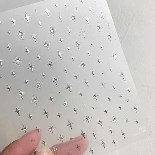 Self-Adhesive Silver Star Nail Decals - 5D Rhinestone Stickers