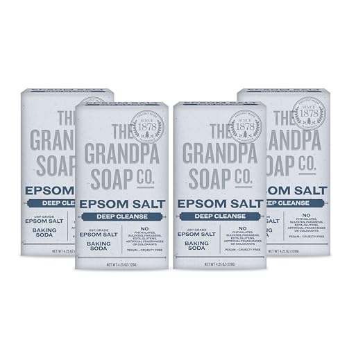 Epsom Salt Bar Soap 4 Pack - Deep Cleansing Vegan Soap for Face & Body