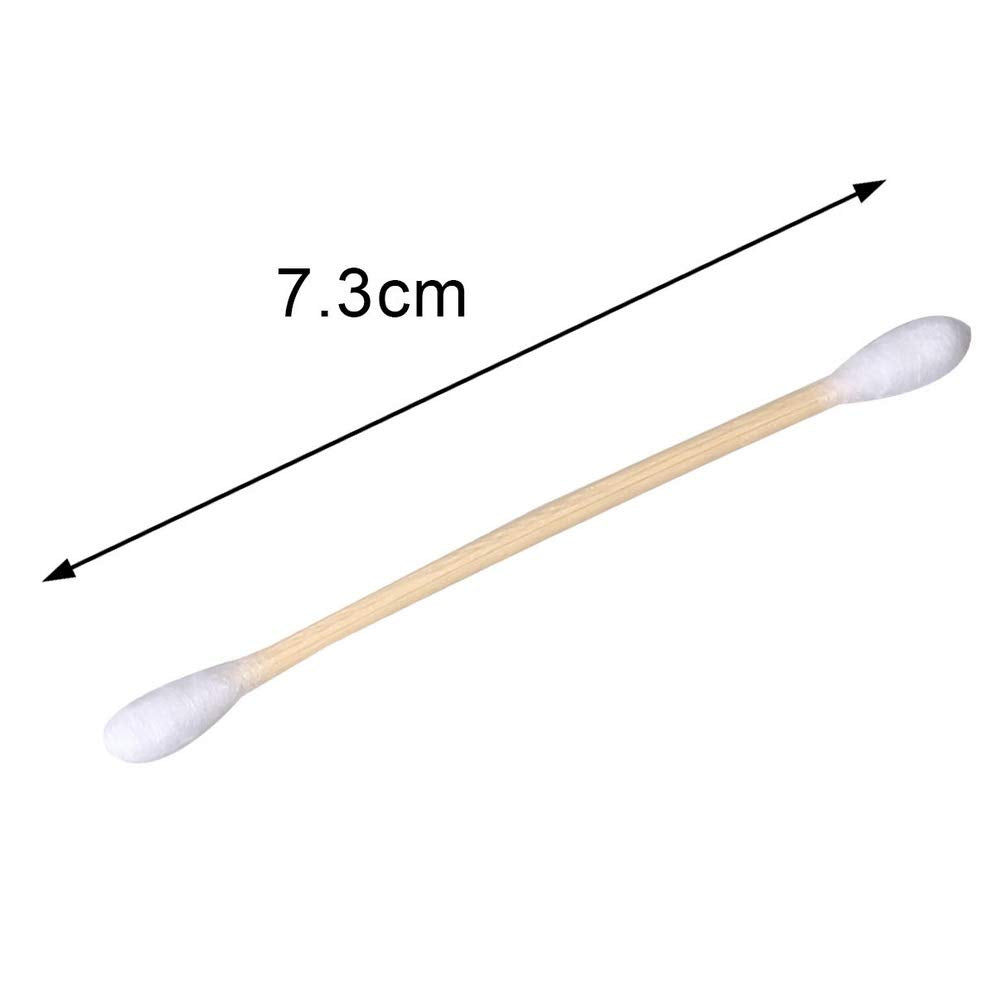 Cotton Swabs - 200 Count Bamboo Sticks with Clear Glass Container | Perfect for Ears, Makeup & Nails