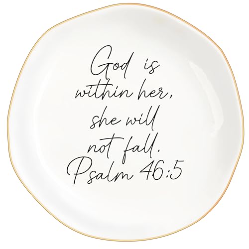 Inspirational Floral Ceramic Jewelry Dish with Bible Verse - 4.6"