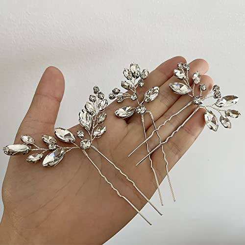 6 Pcs Silver Rhinestone Hair Pins - Elegant Bridal Hair Clips
