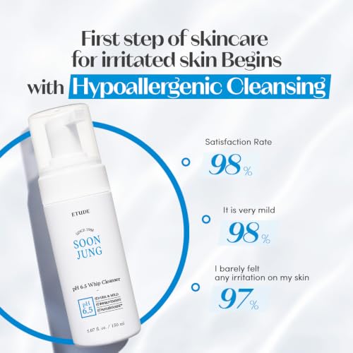 ETUDE SoonJung pH 6.5 Whip Cleanser for Sensitive Skin, 5.07 Fl Oz