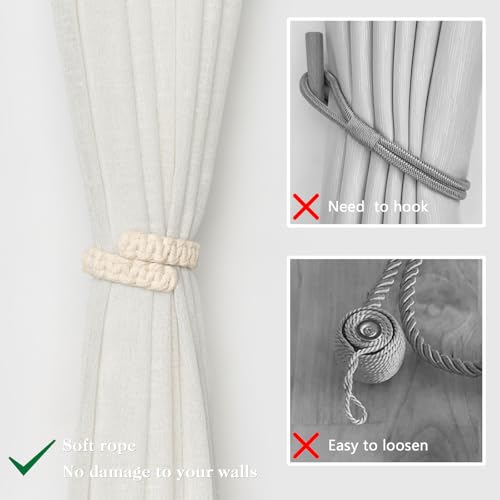 NICEEC 4 Pack Natural Cotton Rope Curtain Tiebacks - Handmade Decorative Holdbacks for Home & Office