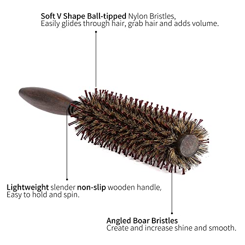 PERFEHAIR 1.8 Inch Round Boar & Nylon Bristle Brush for Fine Hair