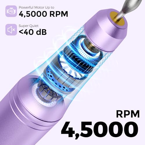 Ccigedy Cordless Electric Nail Drill for Acrylic & Gel Nails - Purple