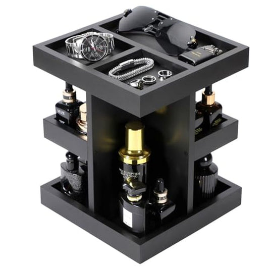 EXIN DECHEN Cologne Organizer for Men,Cologne Stand,3 Tier Wooden Perfume Shelf with Rotate,Desk Organizer,Gift for Dad From Wife,Husband Boyfriend Birthday Gift Ideas,Fathers Day Gift for Men