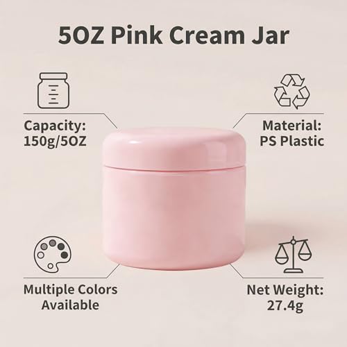 Pink Refillable Plastic Makeup Jars - 5oz Set of 3 for Cosmetics & Skincare