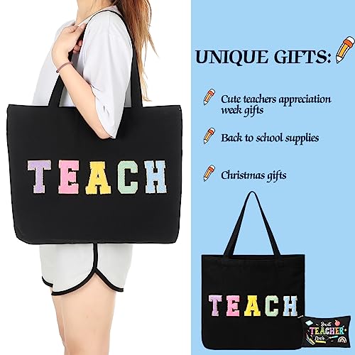 Silkfly Teacher Tote Bag Set with Makeup Pouch - Canvas Gift Bags