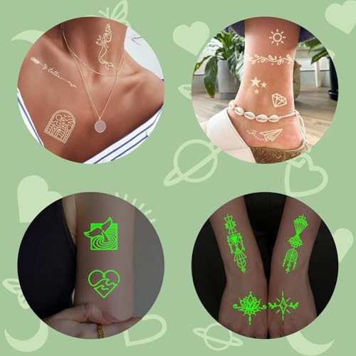 Metuu Glowing Temporary Tattoos - 60 Sheets Waterproof Luminous Body & Face Designs