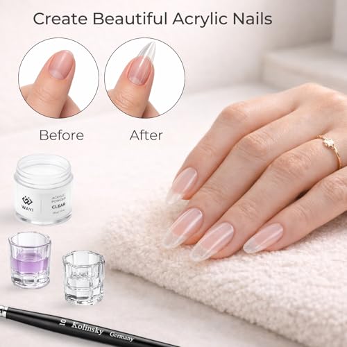 WAYI Acrylic Nail Kit for Beginners - 58ml Liquid Monomer & 28g Clear Powder