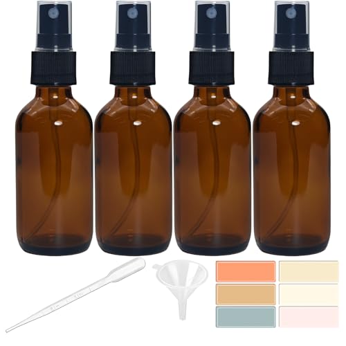 Zkupanx 4-Pack 2oz Amber Glass Spray Bottles - Fine Mist