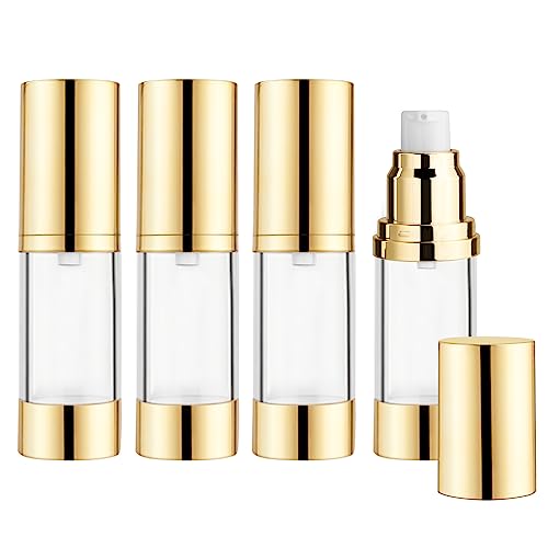 4 Pack 30ml Clear Plastic Airless Pump Bottles with Gold Dispenser for Cosmetics & Skincare