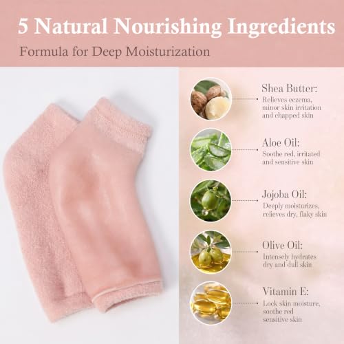 Pink Vigdit Toeless Moisturizing Gel Socks for Dry Cracked Heels Women Gift M