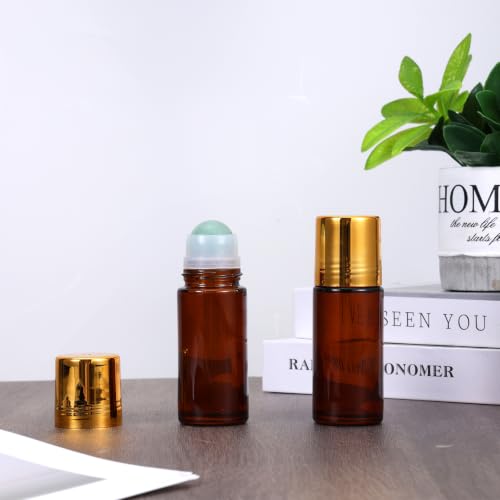 Green Crystal Roller Ball Amber Glass Roll On Bottles - 2 Pack, 1.7oz for Essential Oils & Skincare