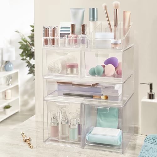STORi Audrey 15-Compartment Clear Vanity Makeup Organizer Tray