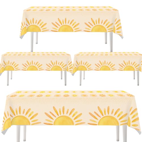 Boho Sunshine Table Covers - 4pcs Disposable Plastic for Baby Showers & Birthday Parties