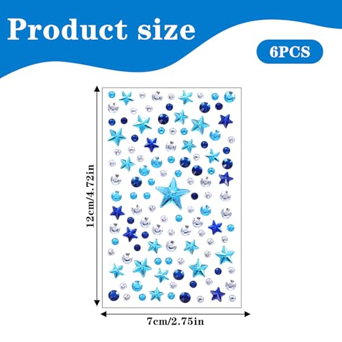 6 Blue Rhinestone Face Gems Stickers for Festival Makeup