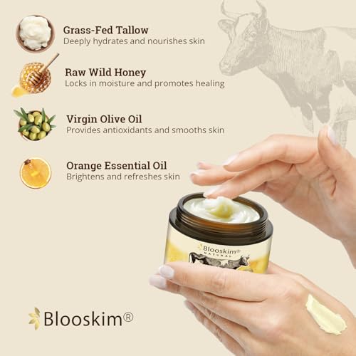 Blooskim Beef Tallow Honey Balm 2oz (Pack of 2) – Whipped Organic Moisturizer for Dry Skin