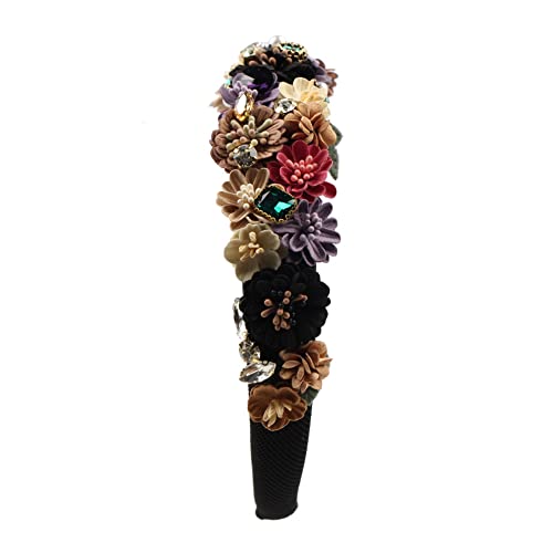 Florate Black Pearl Flower Headband Full Cover Rhinestone Hair Accessory