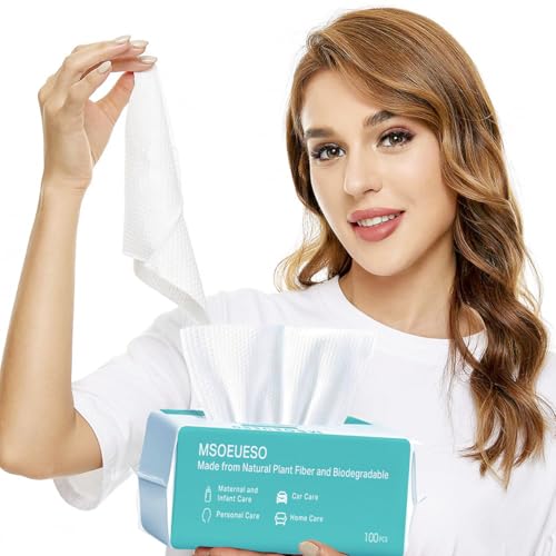 MSOEUESO Disposable Cotton Facial Wipes 100 Count Sensitive Skin Face Towels
