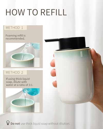 BosilunLife White Ceramic Foam Soap Dispenser with Blue-Green Rim - 1 Pack
