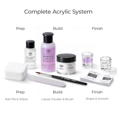 WAYI Acrylic Nail Kit for Beginners - 58ml Liquid Monomer & 28g Clear Powder