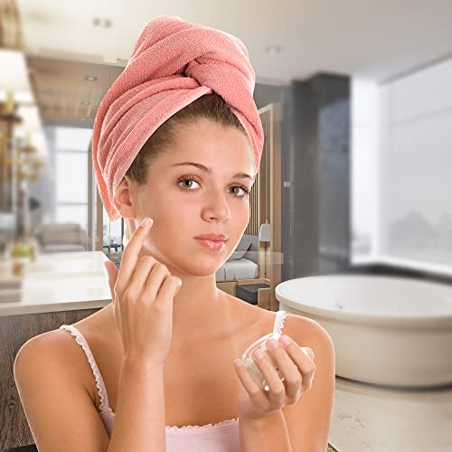 Pink Microfiber Hair Towel Wrap with Buttons - One Size Turban for Drying Hair