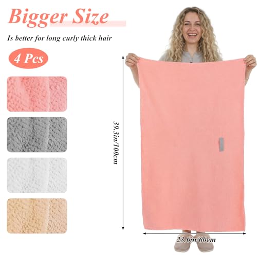 Microfiber Hair Towel Wraps for Women - 4 Pack, Quick Dry & Absorbent
