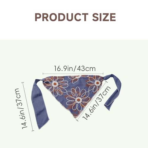 Dusty Blue Floral Embroidered Triangle Head Scarf for Women