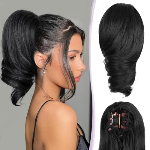 ZQIAN BEAUTY 12 Inch Black Curly Clip-On Ponytail Extension